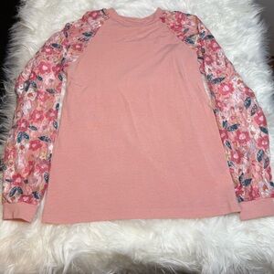 Pink Long Sleeve Top with Floral Sleeves